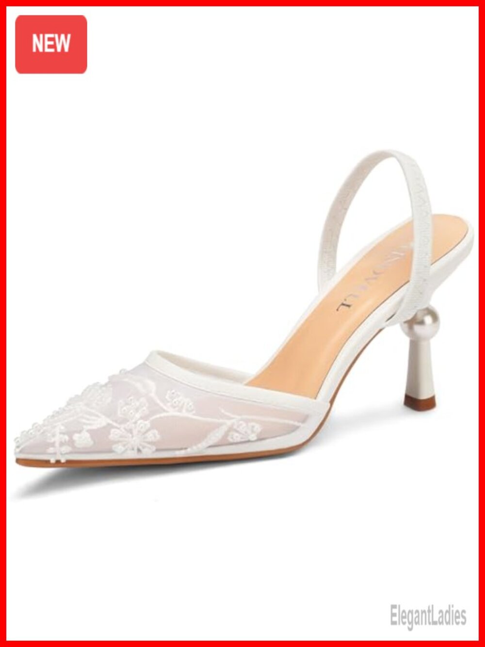 Kitten Heel Slingback Pumps Pearl Mesh Wedding Evening Shoes